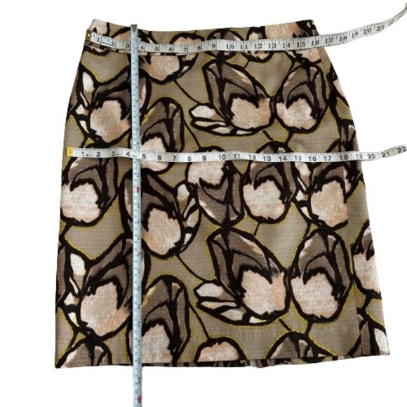 Ann Taylor Women's 6 Brown/Tan Floral Cotton Midi Lined Straight/Pencil Skirt - Picture 9 of 12